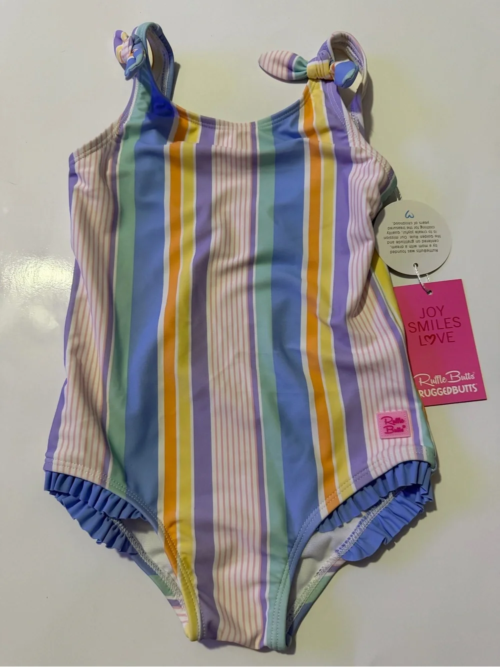 RuffleButts Kids Striped One-Piece Swimsuit - Pastel Multi